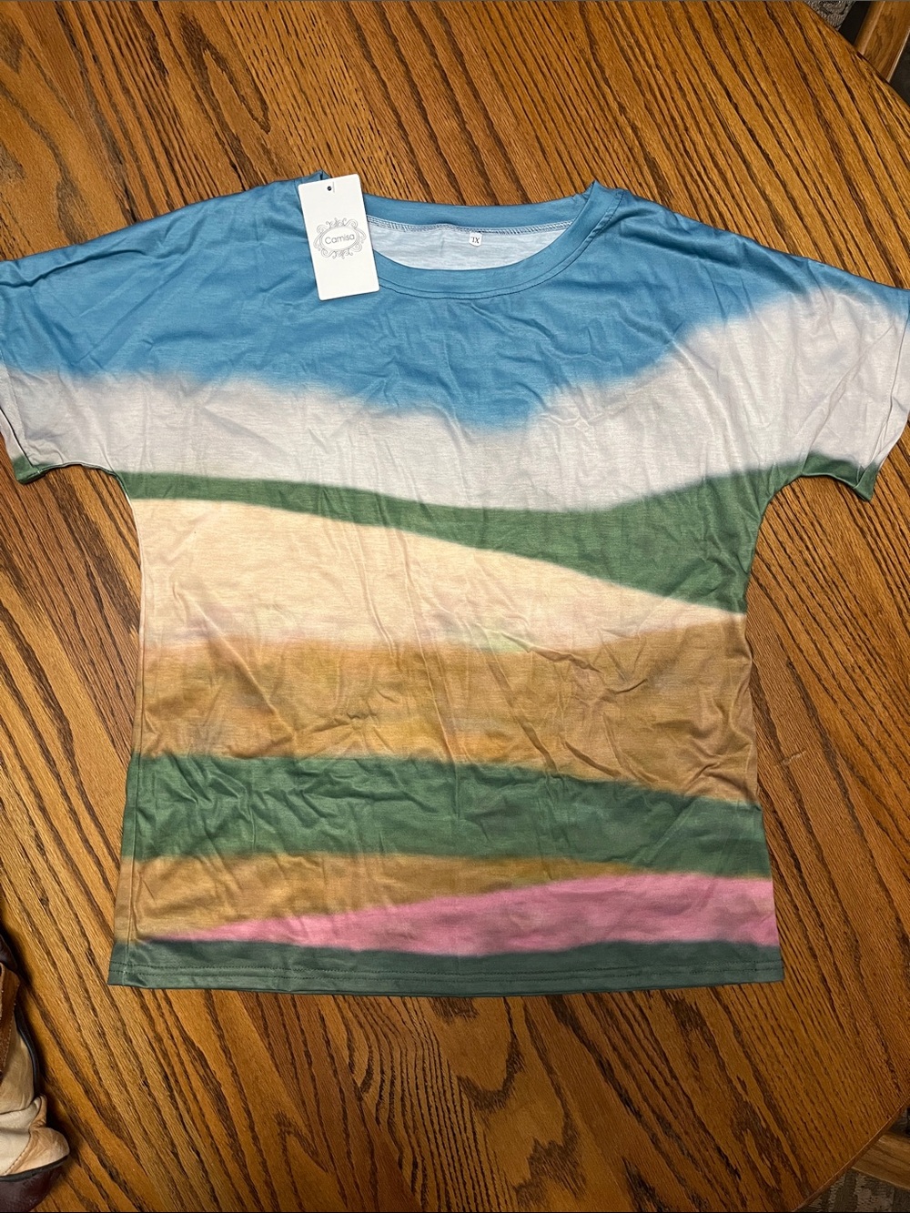 Striped Short Sleeve Tee in Blue, Green & Pink